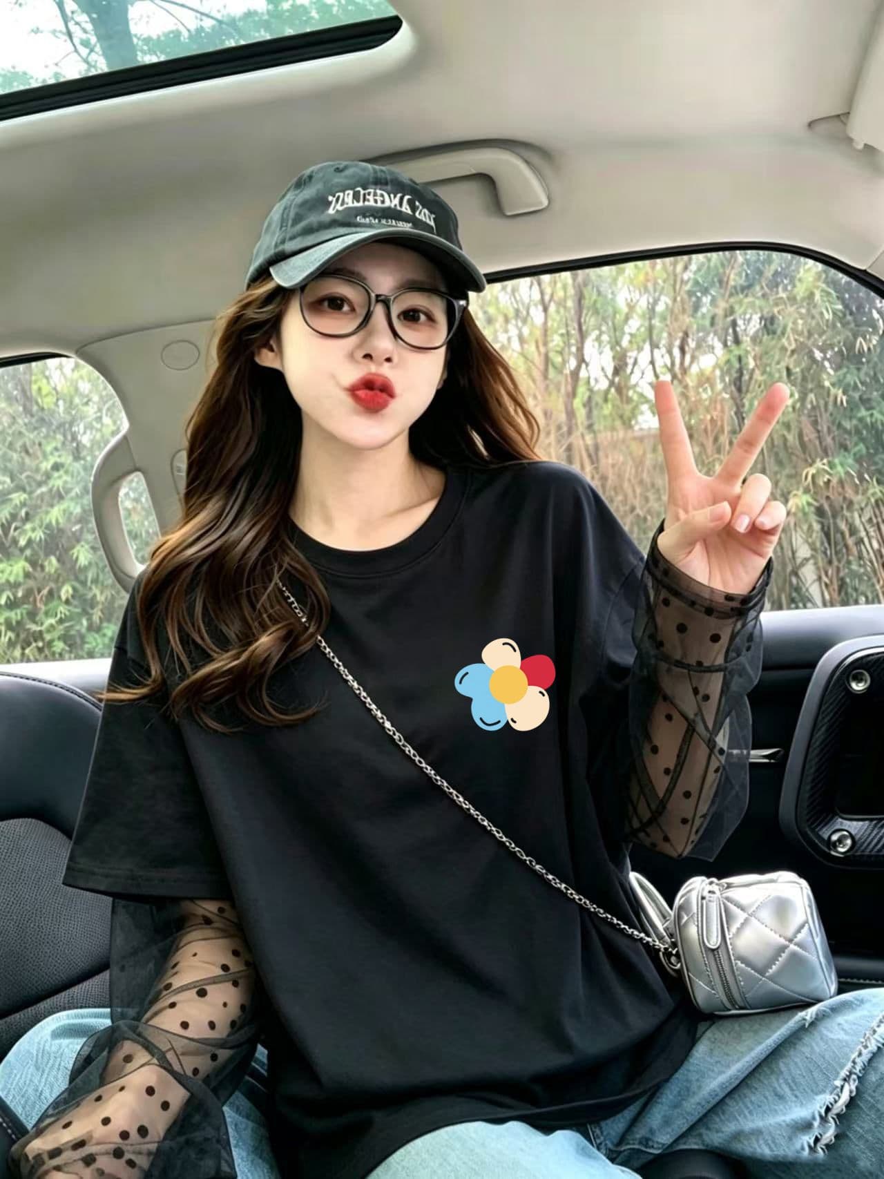 40 더블 실 순면 210 그램 특별 빅 사이즈 300 근 망사 패치워크 페이크 레이어드 반팔 티셔츠 이미지 4