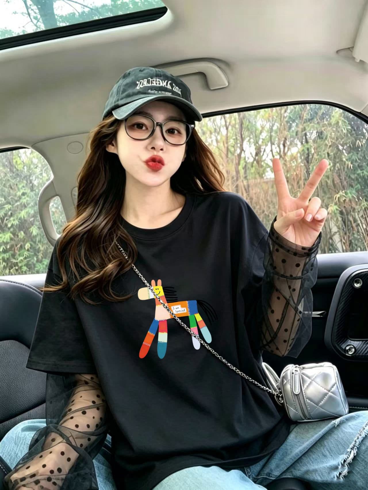 40 더블 실 순면 210 그램 특별 빅 사이즈 300 근 망사 패치워크 페이크 레이어드 반팔 티셔츠 상세 이미지 6