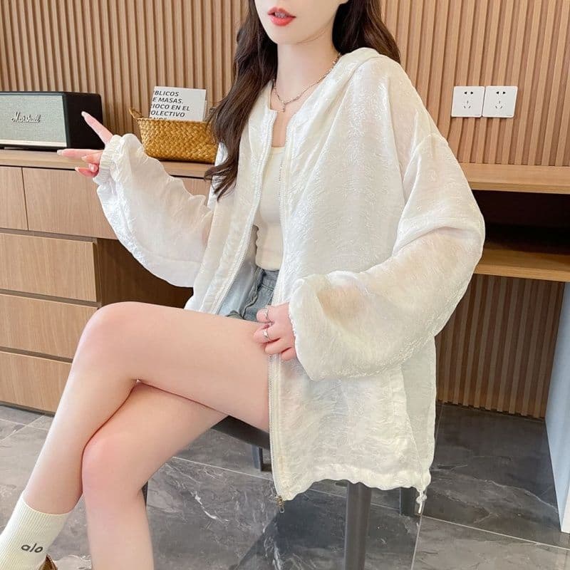 실사 흔들어서 톤 품질 얇고 가벼운 부드럽다 자외선 차단 의류 후드 지퍼 여성 코트 봄 가을 새로운 맨위 외부 가져 가라. 여성 상세 이미지 13