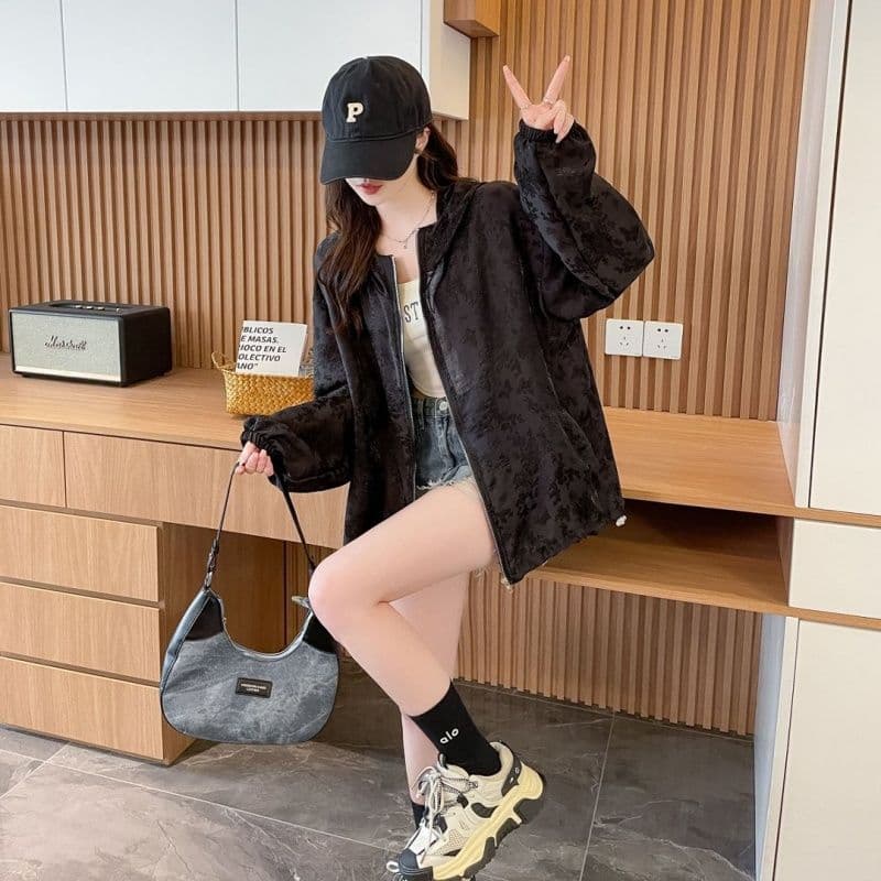 실사 흔들어서 톤 품질 얇고 가벼운 부드럽다 자외선 차단 의류 후드 지퍼 여성 코트 봄 가을 새로운 맨위 외부 가져 가라. 여성 상세 이미지 15
