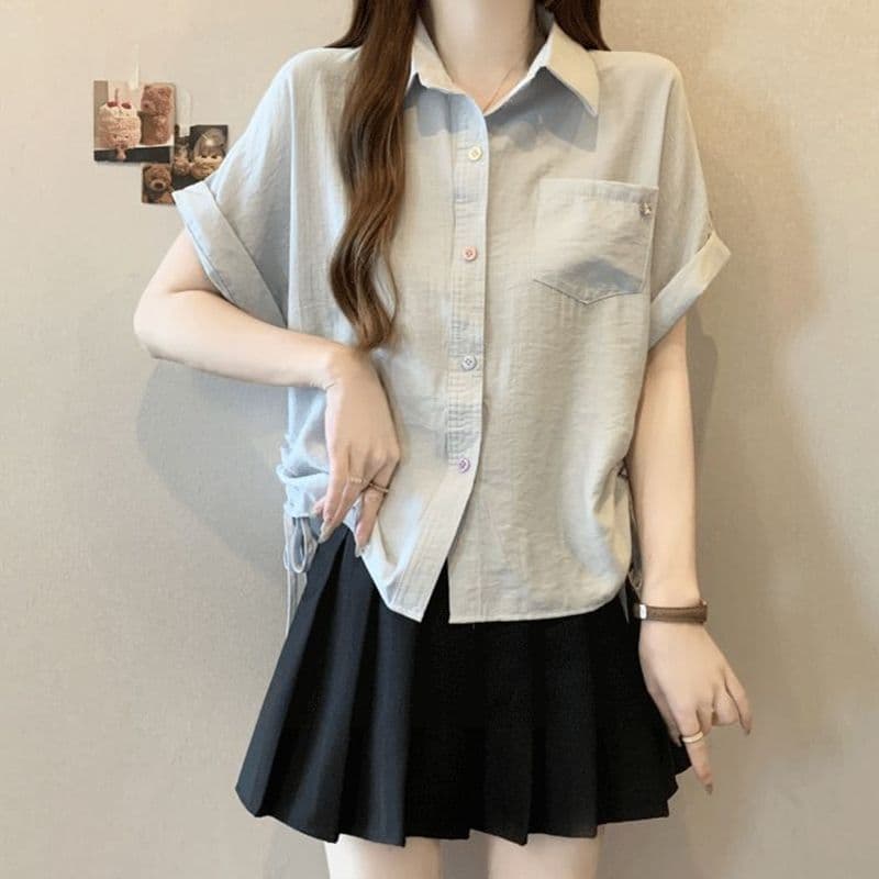 원본 원단 여름 새로운 한국 스타일 민소매 빅 사이즈 펌프 로프 디자인 POLO 칼라 셔츠 연령 감소 맨위 이미지 3
