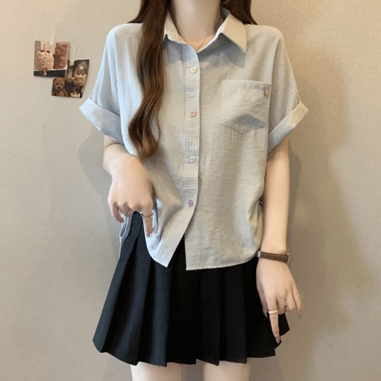 원본 원단 여름 새로운 한국 스타일 민소매 빅 사이즈 펌프 로프 디자인 POLO 칼라 셔츠 연령 감소 맨위 상세 이미지 3