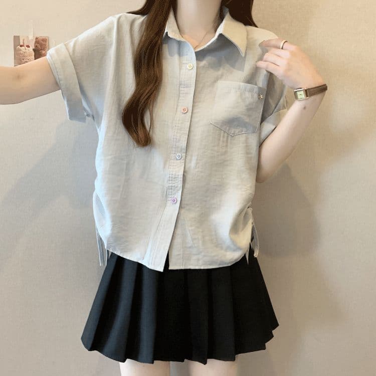 원본 원단 여름 새로운 한국 스타일 민소매 빅 사이즈 펌프 로프 디자인 POLO 칼라 셔츠 연령 감소 맨위 상세 이미지 4