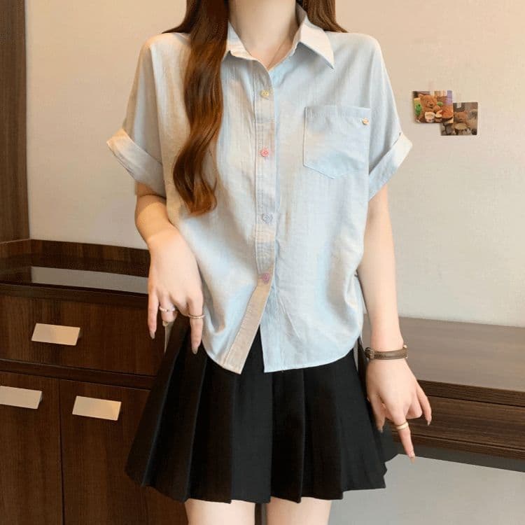 원본 원단 여름 새로운 한국 스타일 민소매 빅 사이즈 펌프 로프 디자인 POLO 칼라 셔츠 연령 감소 맨위 상세 이미지 5