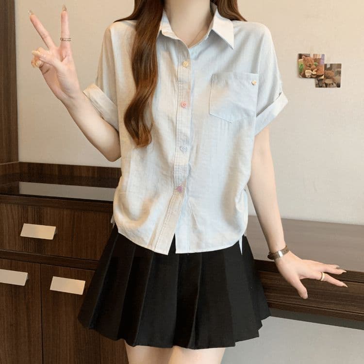 원본 원단 여름 새로운 한국 스타일 민소매 빅 사이즈 펌프 로프 디자인 POLO 칼라 셔츠 연령 감소 맨위 상세 이미지 6