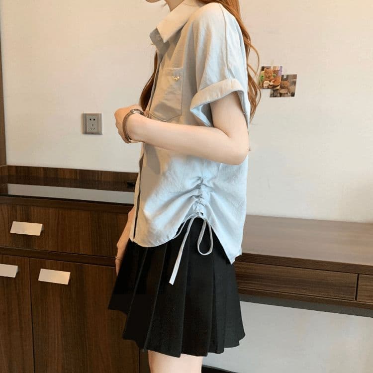 원본 원단 여름 새로운 한국 스타일 민소매 빅 사이즈 펌프 로프 디자인 POLO 칼라 셔츠 연령 감소 맨위 상세 이미지 7