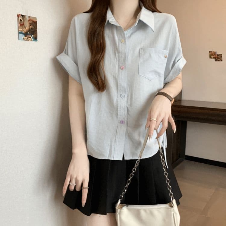 원본 원단 여름 새로운 한국 스타일 민소매 빅 사이즈 펌프 로프 디자인 POLO 칼라 셔츠 연령 감소 맨위 상세 이미지 10