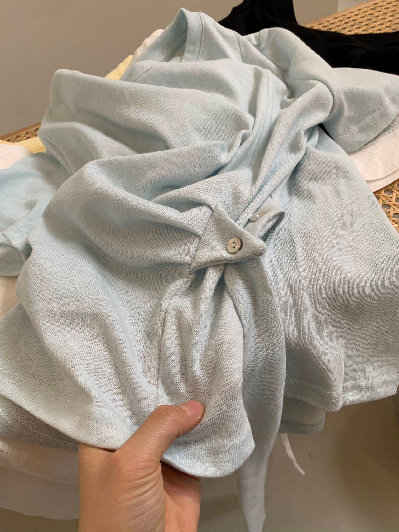 눈꽃 면 특별 빅 사이즈 200 kg 디자인 센스 리본 불규칙 핀치 Pleat 허리 수축 반팔 상세 이미지 8