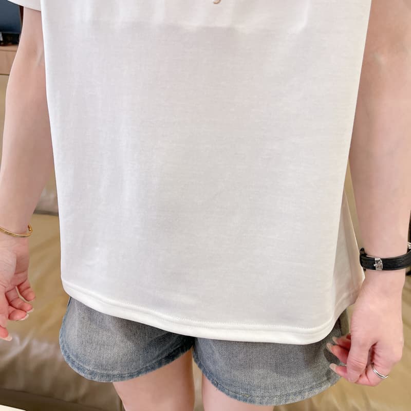 실사 180g 남자 바 면 반팔 티셔츠 여성 여름 반팔 얇은 스타일 데님 루즈핏 작은 키 디자인 센스 맨위 상세 이미지 24