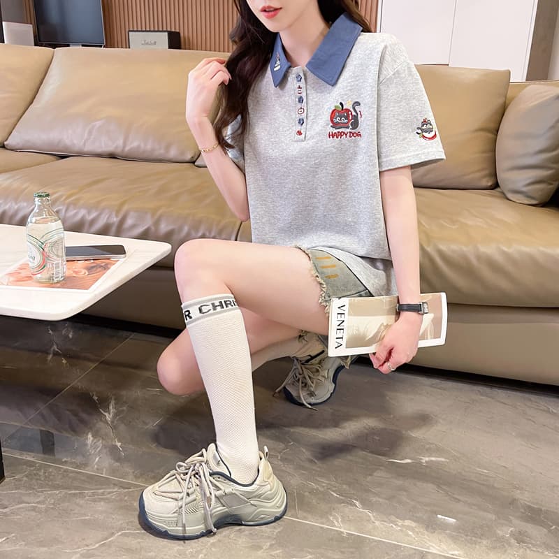 실사 180g 남자 바 면 반팔 티셔츠 여성 여름 반팔 얇은 스타일 데님 루즈핏 작은 키 디자인 센스 맨위 상세 이미지 29