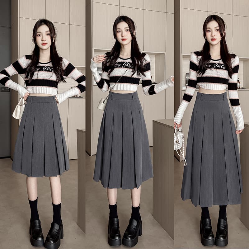 실사 2026 년 봄 새로운 작은 키 다용도 몸매 가꾸기 슬림해 보이는 오른쪽 Pleat 반신 스커트 이미지 2