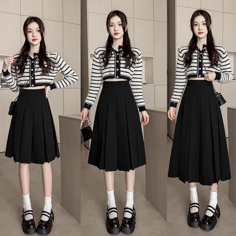 실사 2026 년 봄 새로운 작은 키 다용도 몸매 가꾸기 슬림해 보이는 오른쪽 Pleat 반신 스커트 이미지 3