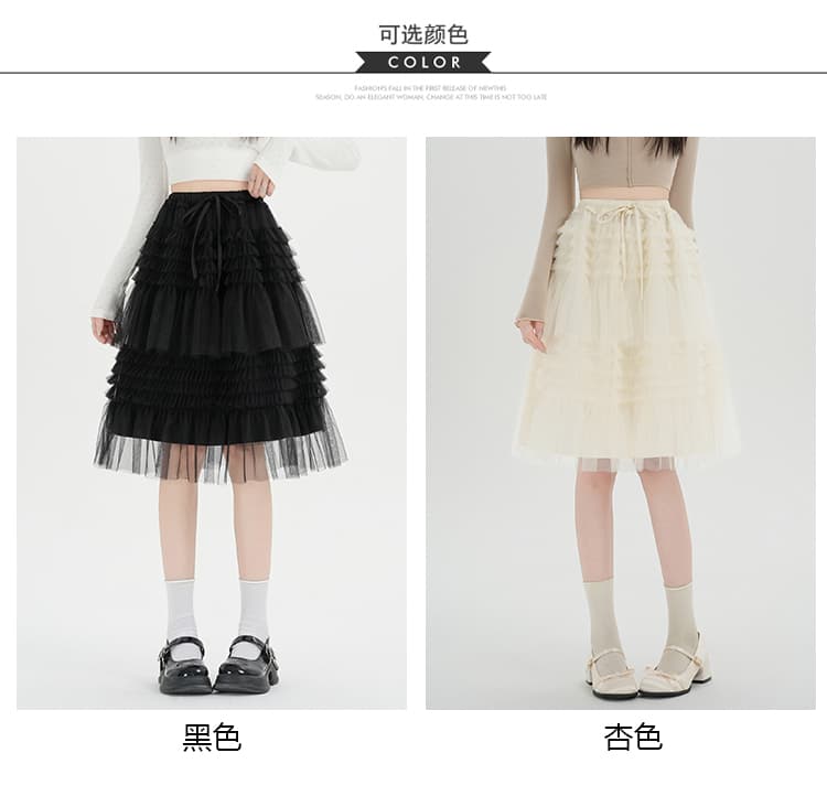 실사 이른 봄 새로운 무거운 작업 거즈 스커트 퍼프 망사 5 점 반신 스커트 상세 이미지 11