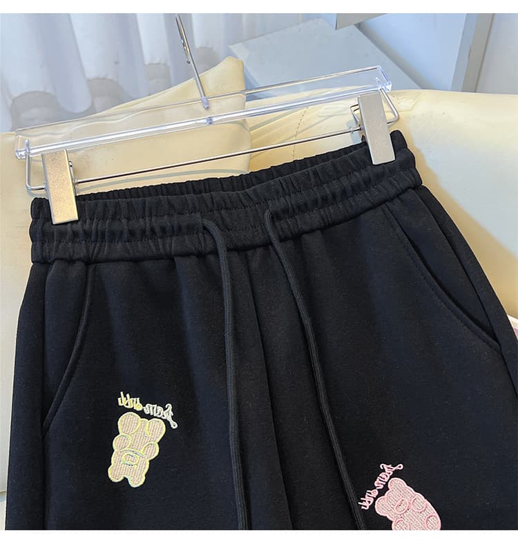 실사 여름 만화 자수 바지 체크무늬 패치워크 캐주얼 운동 바지 작은 키 좁은 에디션 스트레이트 팬츠 상세 이미지 29