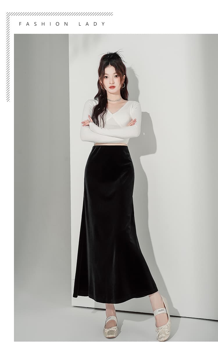 실사 2026 년 가을 하이웨이스트 금사 벨벳 빅 플레어 스커트 상세 이미지 23
