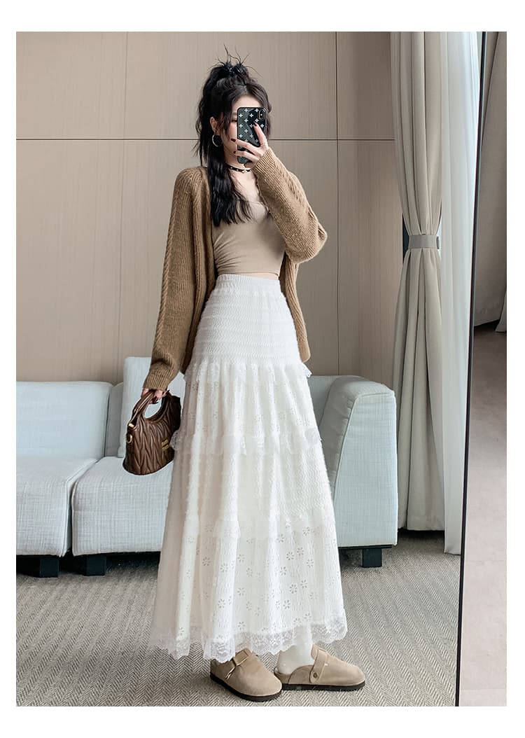 실사 레이스 조각 하이웨이스트 반신 스커트 상세 이미지 13