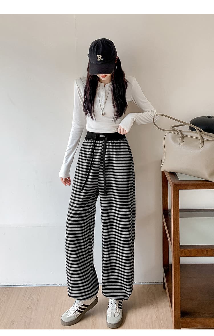 실사 스트라이프 작은 키 가을과 겨울 캐주얼 좁은 에디션 조거 스트레이트 팬츠 2026 년 새로운 상세 이미지 18