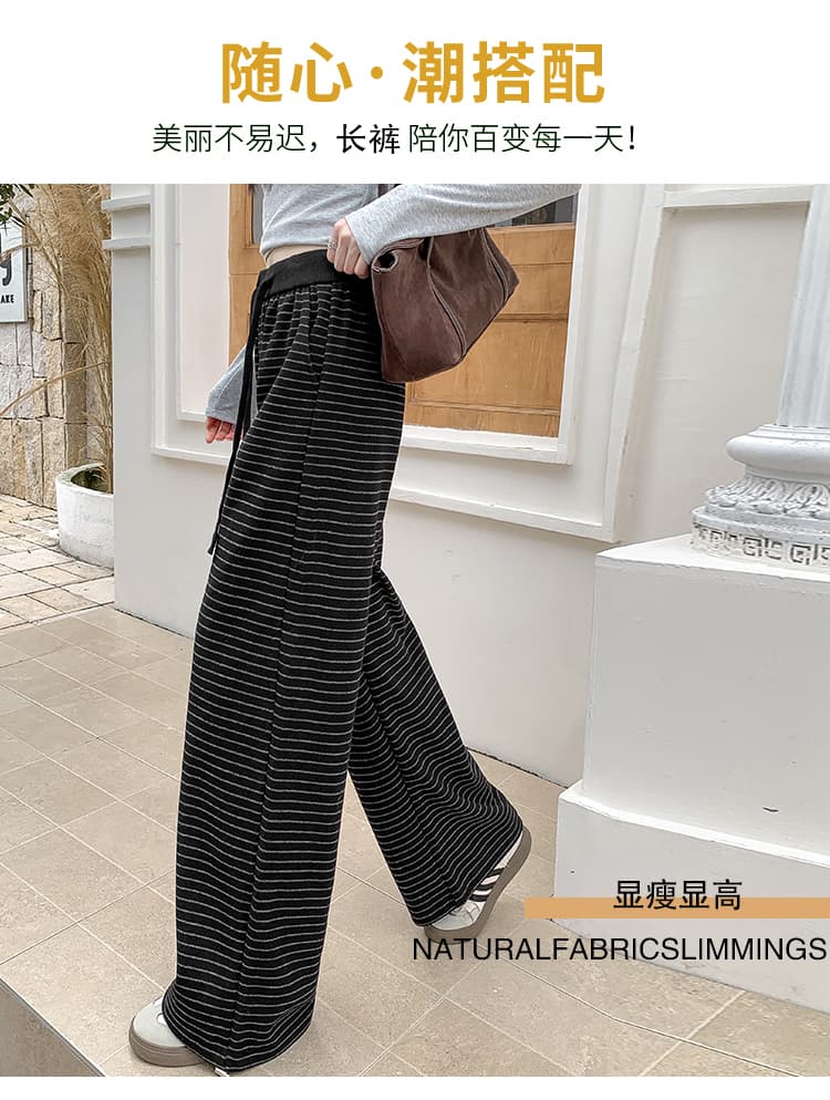 실사 2026 년 가을 겨울 새로운 스트라이프 작은 키 좁은 에디션 스트레이트 조거 캐주얼 바지 상세 이미지 5