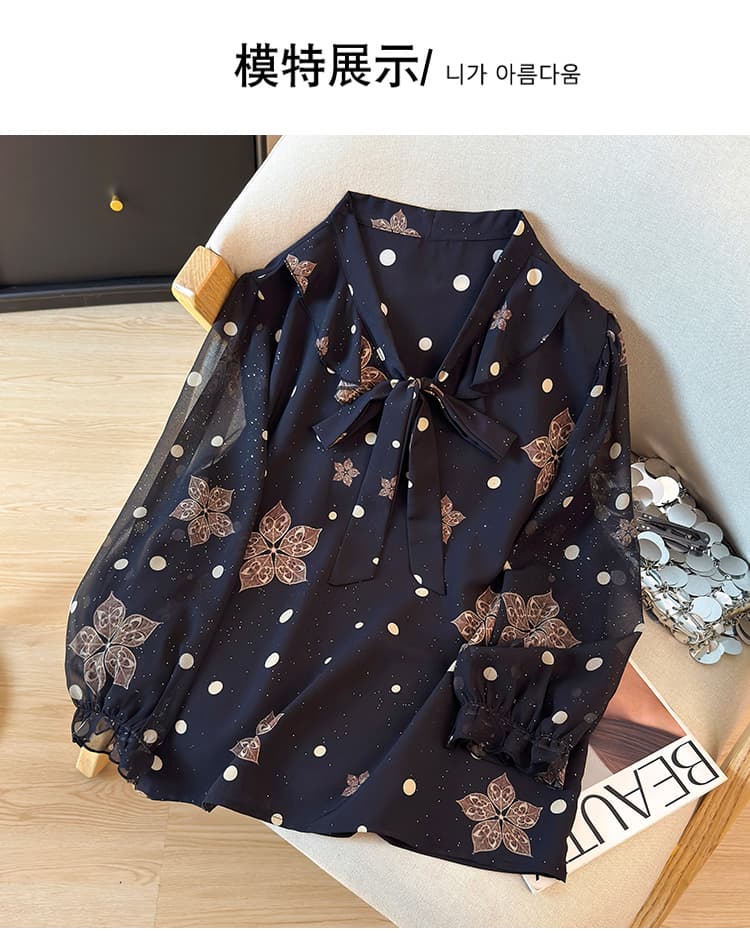 패션 리본 셔츠 연령 감소 쉬폰 블라우스 외국 가스 루즈핏 맨위 상세 이미지 7