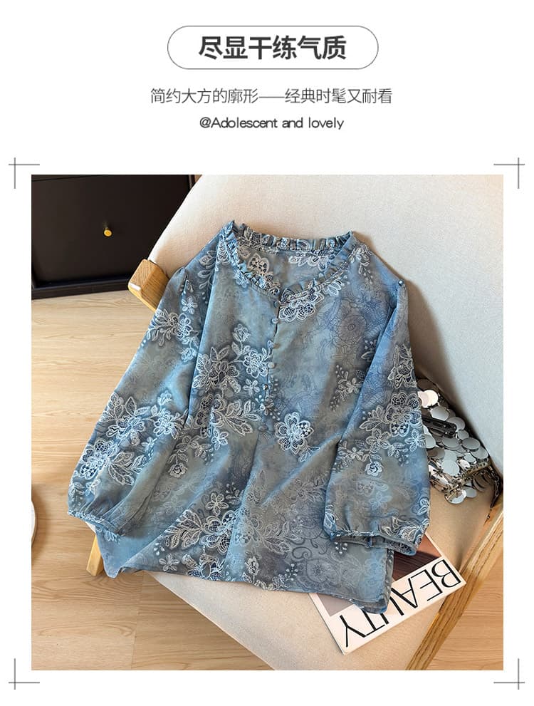 고급 패션 쉬폰 여성 셔츠 7부 소매 맨위 2026 년 봄 여름 새로운 외국 가스 연령 감소 작은 셔츠 상세 이미지 3