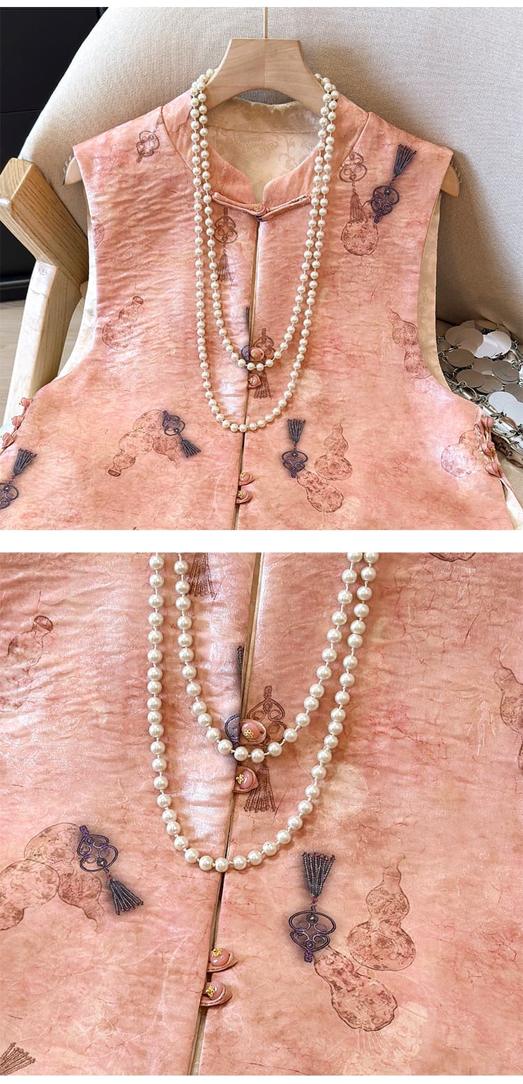 양면 더블 착용 자카드 새로운 중식 국풍 조끼 여자 외국 가스 단추 핑크색 연령 감소 국가 트렌디 어깨 오픈 가디건 상세 이미지 15