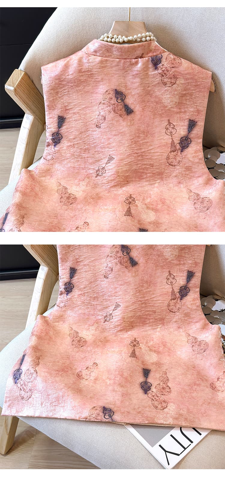 양면 더블 착용 자카드 새로운 중식 국풍 조끼 여자 외국 가스 단추 핑크색 연령 감소 국가 트렌디 어깨 오픈 가디건 상세 이미지 17
