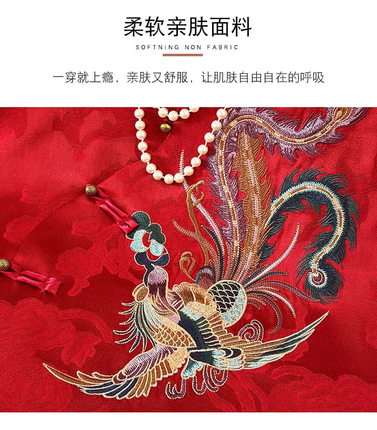 국가 트렌디 길조 봉황 새로운 중식 무거운 작업 자수 새틴 자카드 스탠드 칼라 민족 스타일 개선 베스트 상세 이미지 4
