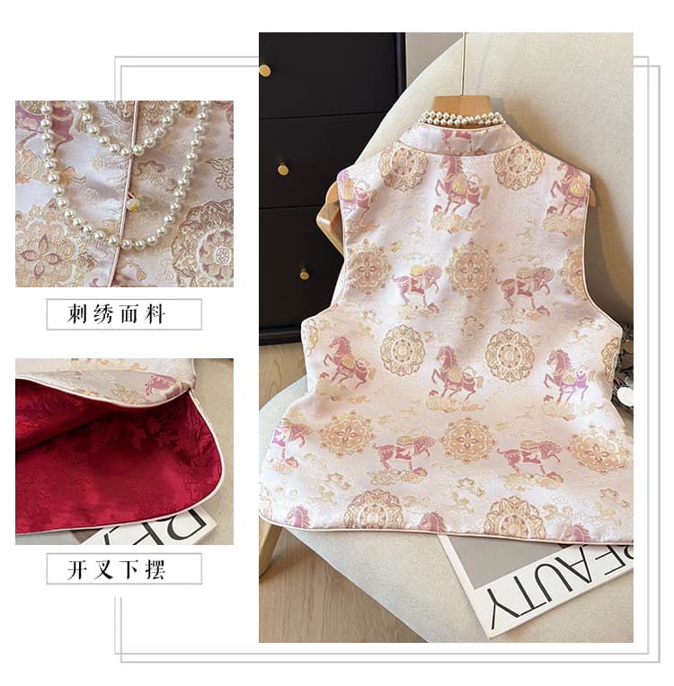 새로운 중식 자카드 스탠드 칼라 민소매 조끼 신년 즉시 풍부한 양면 착용 국풍 베스트 상세 이미지 7