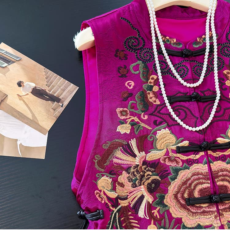 무거운 작업 자수 새로운 중식 베스트 사계절 섹션 외출용 국풍 품격 슬림해 보이는 민족 스타일 행침 가을 단추 베스트 상세 이미지 22