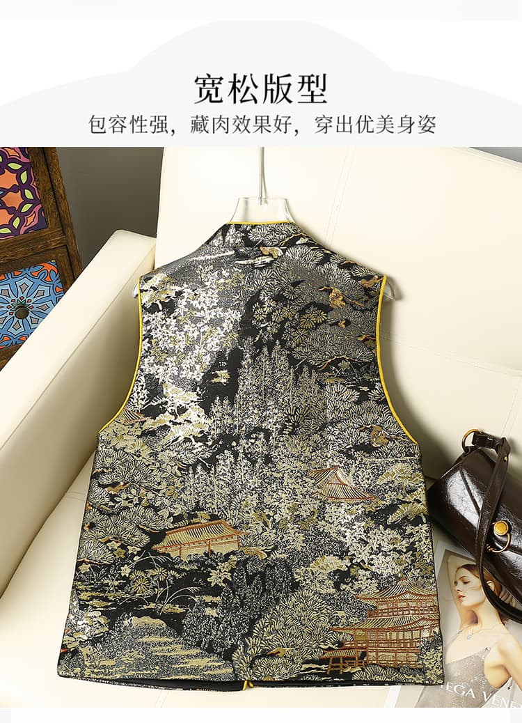 아키즈키 그림 베스트 금사 자카드 직금 비단 무거운 작업 높음 럭셔리 새로운 중식 베스트 상세 이미지 3