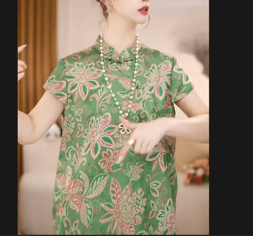 녹색 요금 사직 리 리 새로운 중식 스탠드 칼라 통기성 반팔 차가운 센스 아모이 얇고 가벼운 맨위 작은 셔츠 상세 이미지 4
