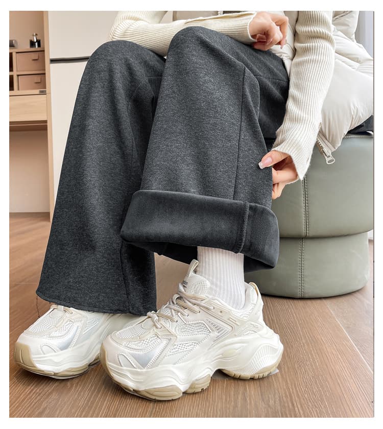 실사 양모 와이드 레깅스 바지 2025 새로운 가을 겨울 나팔 바지 털이 있는 캐주얼 스트레이트 부츠컷 바지 찹쌀 바지 상세 이미지 21
