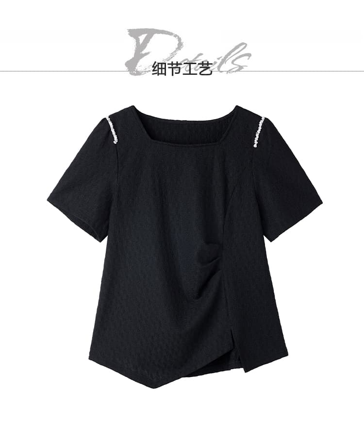 실사 2026 여름 새로운 지방 mm 품격 패션 다용도 핀치 Pleat 표지 고기 슬림해 보이는 광장 칼라 빅 사이즈 여성 의류 맨위 상세 이미지 19