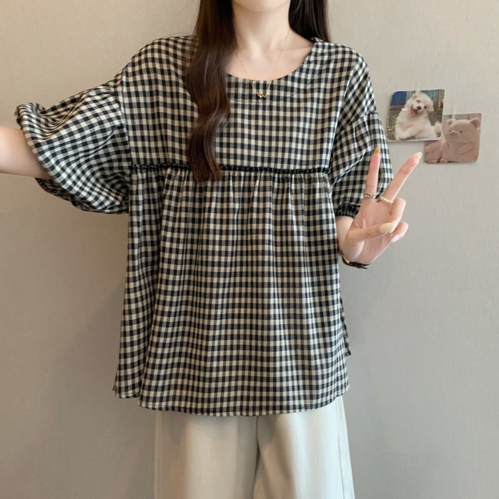 실사 여름 드레스 새로운 빅 사이즈 여성 의류 루즈핏 레이스 측면 색상 버클 면 린넨 셔츠 인형 셔츠 상세 이미지 7