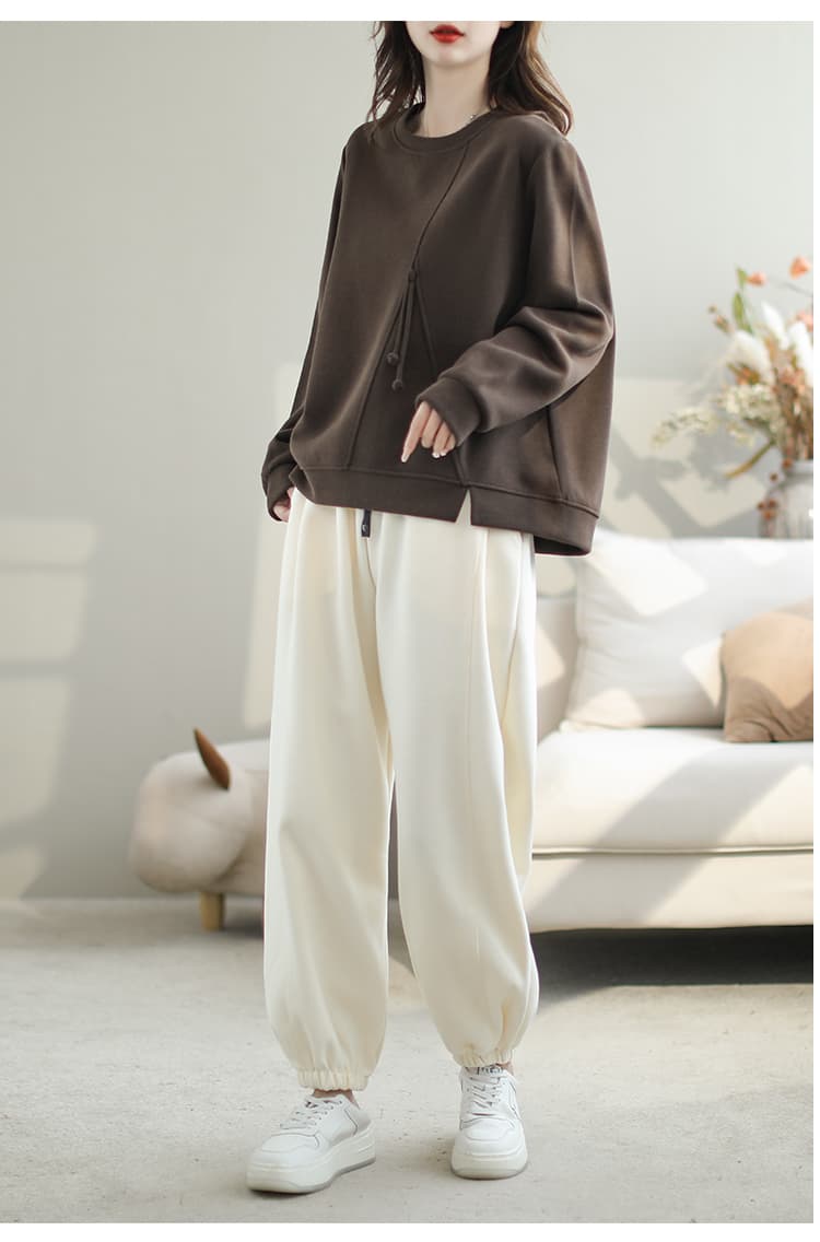 가을 의상 새로운 빅 사이즈 루즈핏 캐주얼 후드 티 스웨터 단색 지방 mm 표지 배 풀오버 순면 맨위 상세 이미지 9