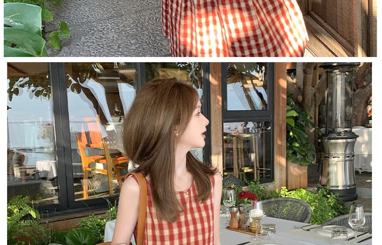 여름 드레스 빅 사이즈 여성 의류 한국 스타일 미니멀리즘 바람 체크무늬 중간 길이 슬림해 보이는 조끼 원피스 m 4xl 200 kg 상세 이미지 17