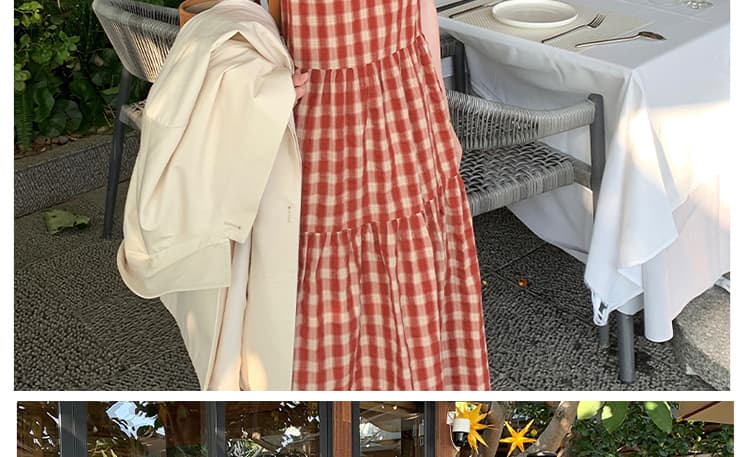 여름 드레스 빅 사이즈 여성 의류 한국 스타일 미니멀리즘 바람 체크무늬 중간 길이 슬림해 보이는 조끼 원피스 m 4xl 200 kg 상세 이미지 18