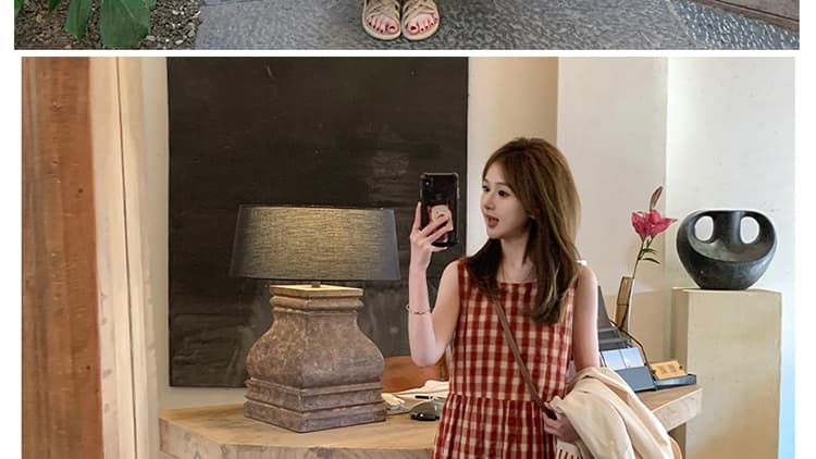 여름 드레스 빅 사이즈 여성 의류 한국 스타일 미니멀리즘 바람 체크무늬 중간 길이 슬림해 보이는 조끼 원피스 m 4xl 200 kg 상세 이미지 22