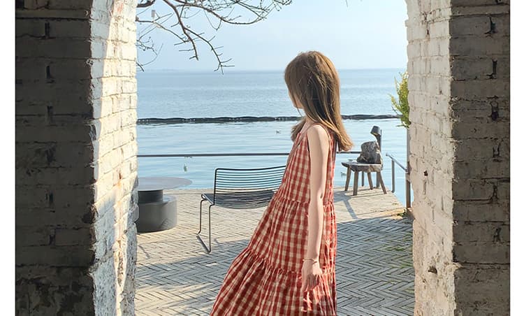 여름 드레스 빅 사이즈 여성 의류 한국 스타일 미니멀리즘 바람 체크무늬 중간 길이 슬림해 보이는 조끼 원피스 m 4xl 200 kg 상세 이미지 26