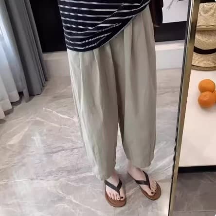 여름 드레스 새로운 일본식 워크웨어 캐주얼 바지 와이드 레그 팬츠 문예 느긋한 바람 느슨함 센스 바지 루즈핏 캐주얼 바지 상세 이미지 4
