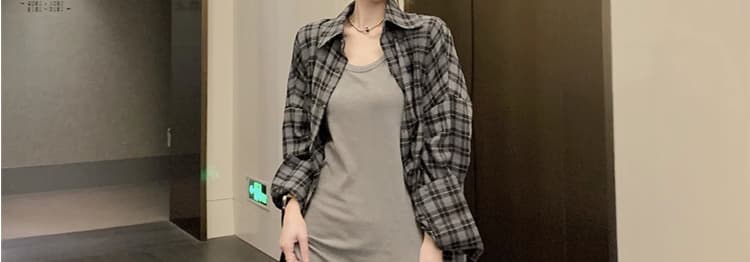 여름 드레스 새로운 빅 사이즈 여성 의류 품격 조끼 원피스 체크무늬 셔츠 세트 m-4xl200 근 상세 이미지 56