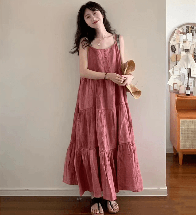 여름 드레스 빅 사이즈 레트로 슬립 드레스 작은 요정 품격 루즈핏 큰 진자 주름 드레스 m 4xl 200 kg 이미지 3