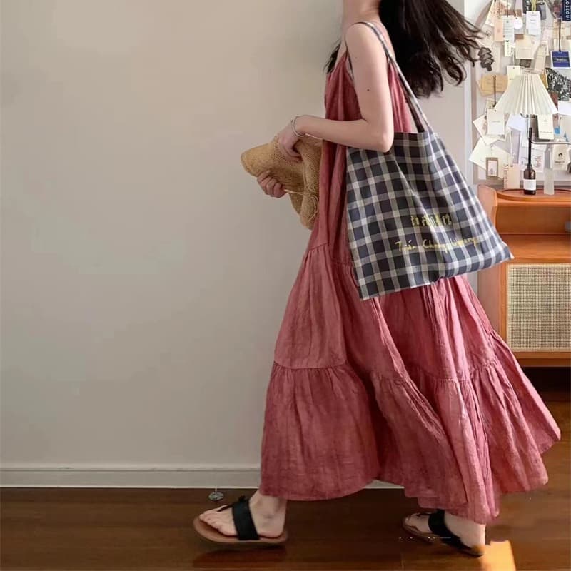 여름 드레스 빅 사이즈 레트로 슬립 드레스 작은 요정 품격 루즈핏 큰 진자 주름 드레스 m 4xl 200 kg 이미지 5