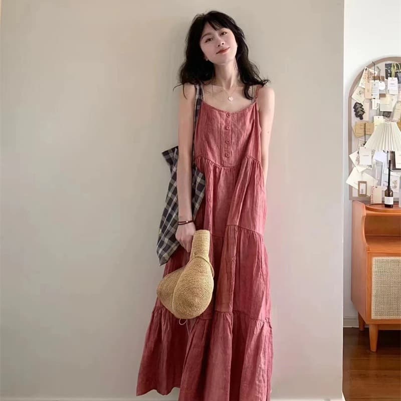 여름 드레스 빅 사이즈 레트로 슬립 드레스 작은 요정 품격 루즈핏 큰 진자 주름 드레스 m 4xl 200 kg 이미지 4