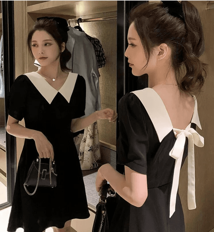 여름 새로운 빅 사이즈 베이비 칼라 오프숄더 나비 넥타이 드레스 그는 벤 바람 작은 검은 드레스 m-4xl200 근