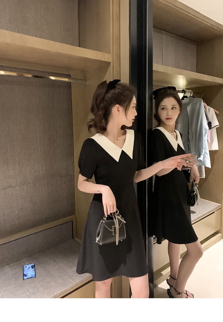 여름 새로운 빅 사이즈 베이비 칼라 오프숄더 나비 넥타이 드레스 그는 벤 바람 작은 검은 드레스 m-4xl200 근 상세 이미지 12