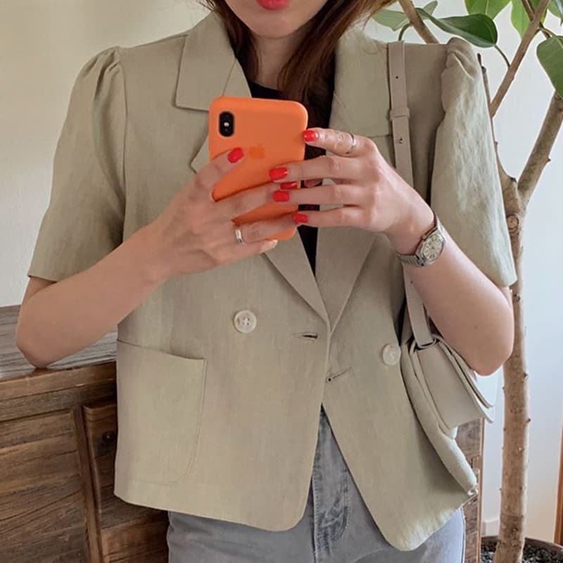 한 바람 chic 빅 사이즈 블레이저 폴로 칼라 루즈핏 거품 소매 쇼트 스타일 정장 맨위 상세 이미지 9