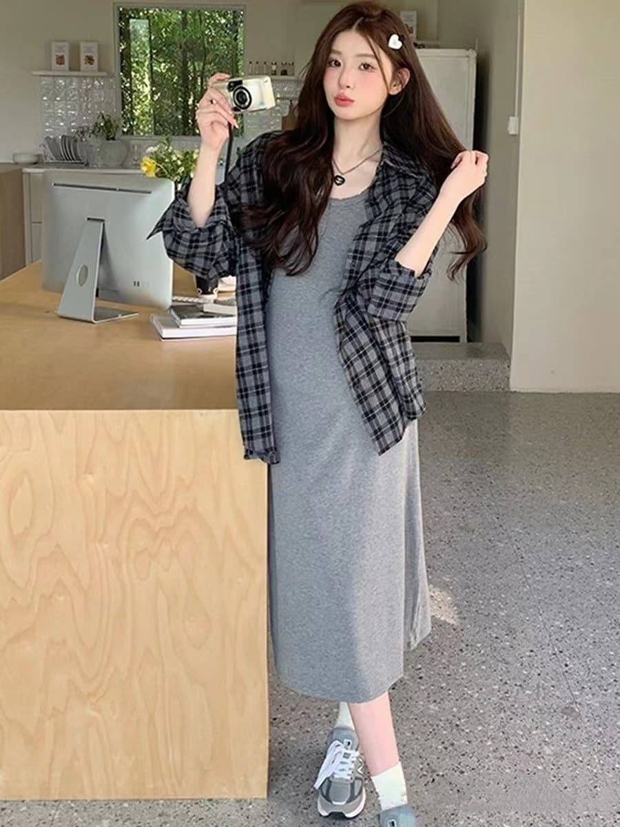 봄 드레스 새로운 빅 사이즈 차 부서 착용 가져 가라. 슬립 드레스 조끼 롱 스커트 캐주얼 세트 상세 이미지 8