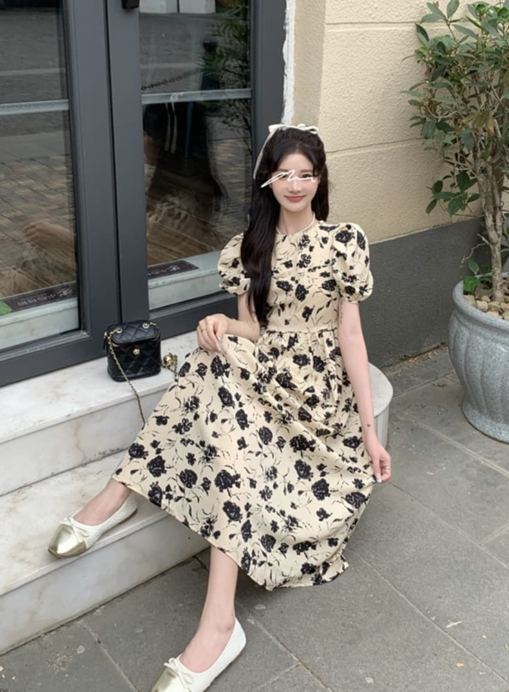 실사 여름 드레스 거품 소매 드레스 그는 벤 바람 프랑스식 고급 센스 디자인 센스 작은 대중 롱 스커트 m-4xl200 근 상세 이미지 7