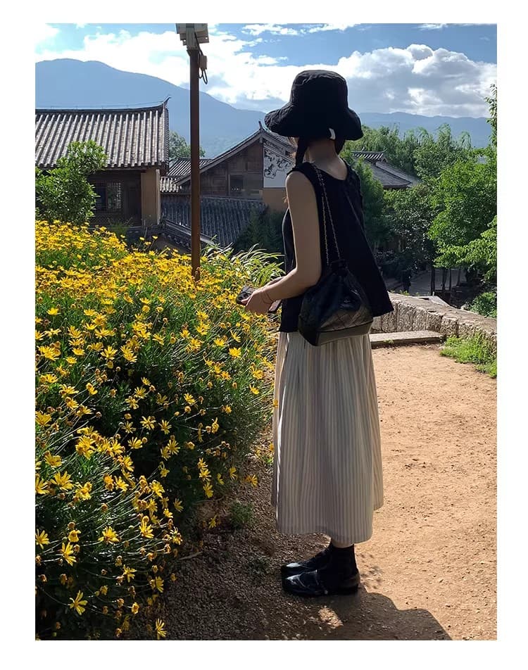 여름 드레스 새로운 부서 프릴 루즈핏 라운드 넥 검정색 면 린넨 민소매 셔츠 조끼 여성 여름 작은 셔츠 맨위 상세 이미지 8